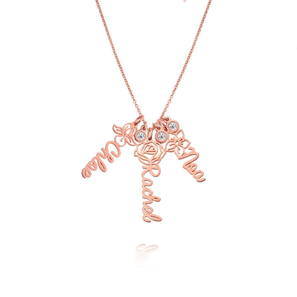 Blooming Birth Flower Name Necklace with Diamond in 18K Rose Gold Plating-1 product photo