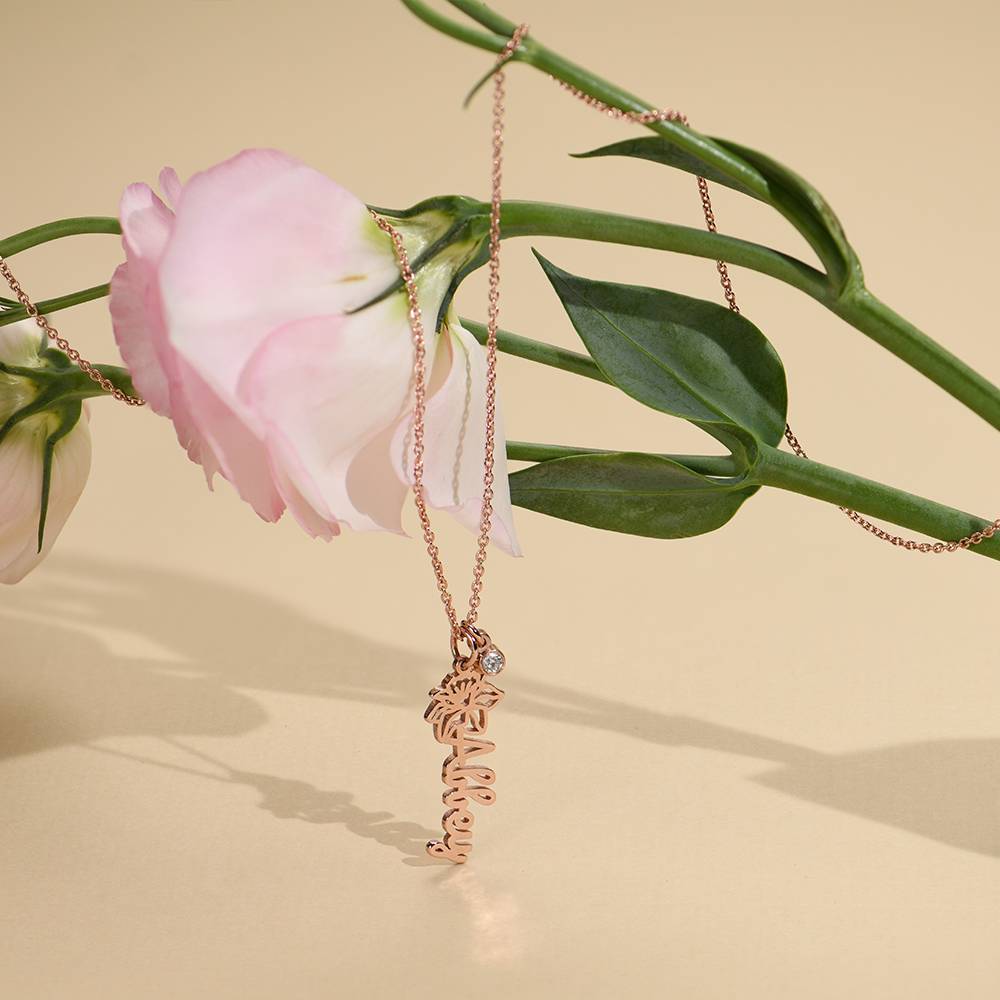 Blooming Birth Flower Name Necklace with Diamond in 18K Rose Gold Vermeil-7 product photo