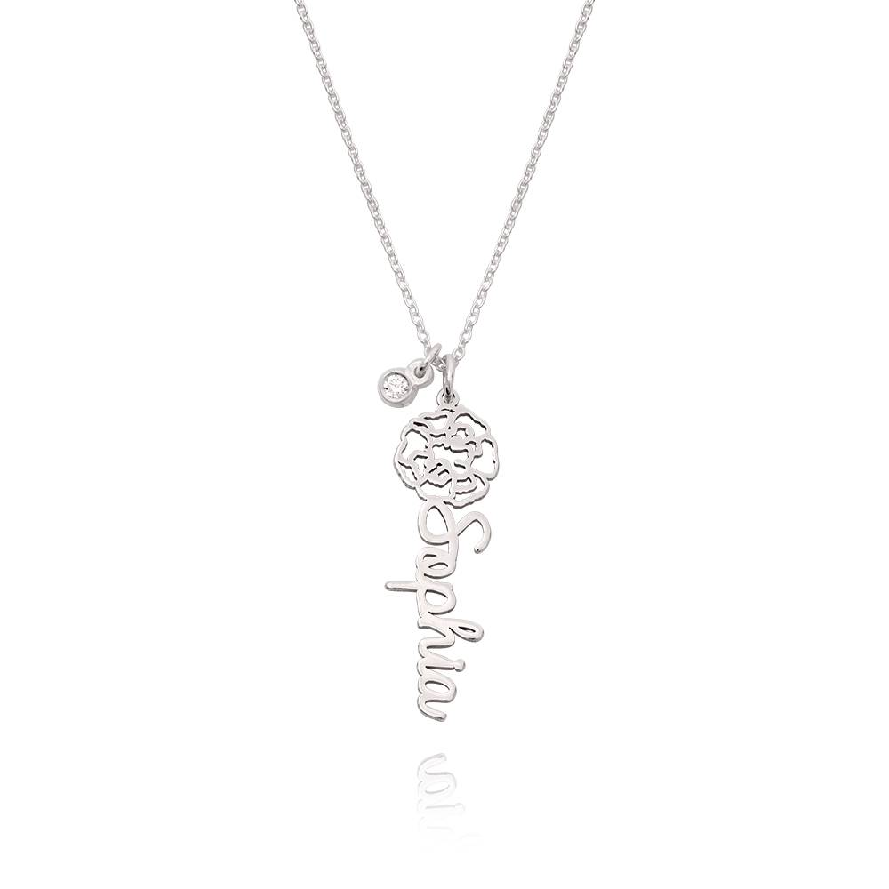 Blooming Birth Flower Name Necklace with Diamond in Sterling Silver product photo