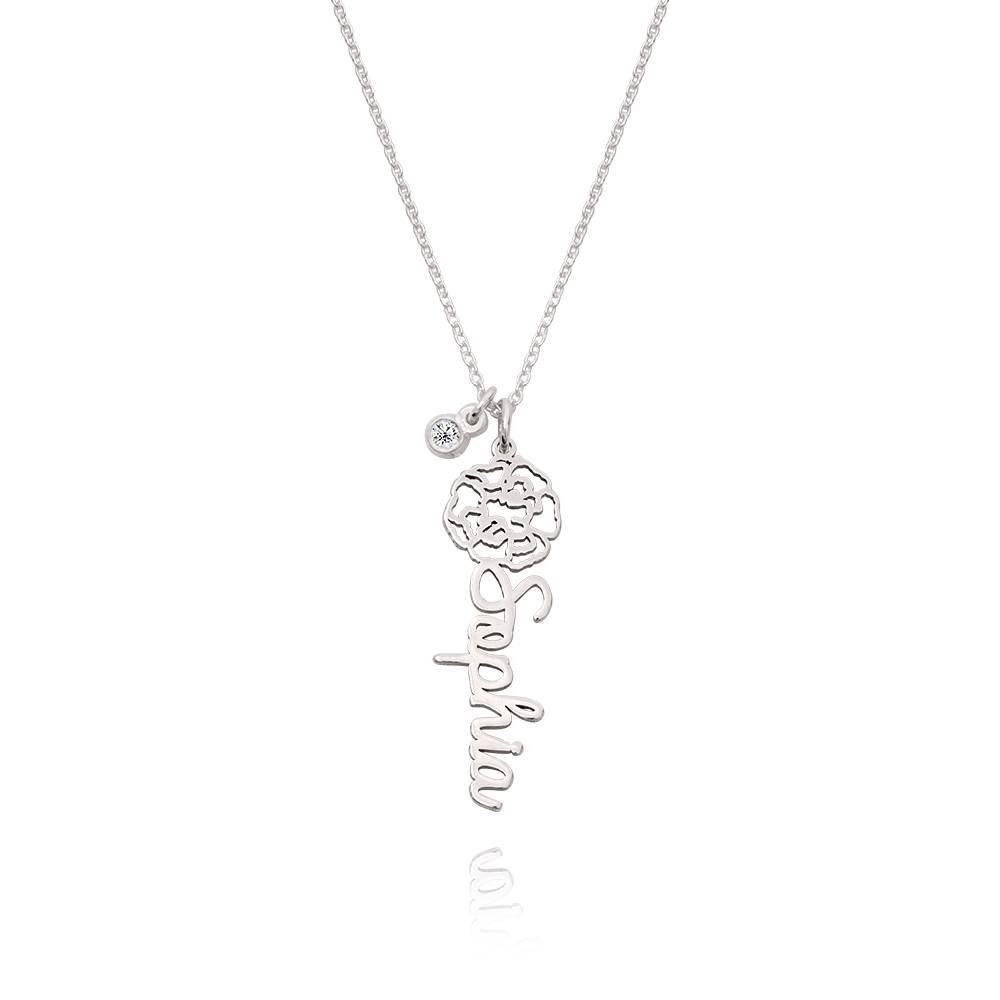 Blooming Birth Flower Name Necklace with Diamond in Sterling Silver product photo