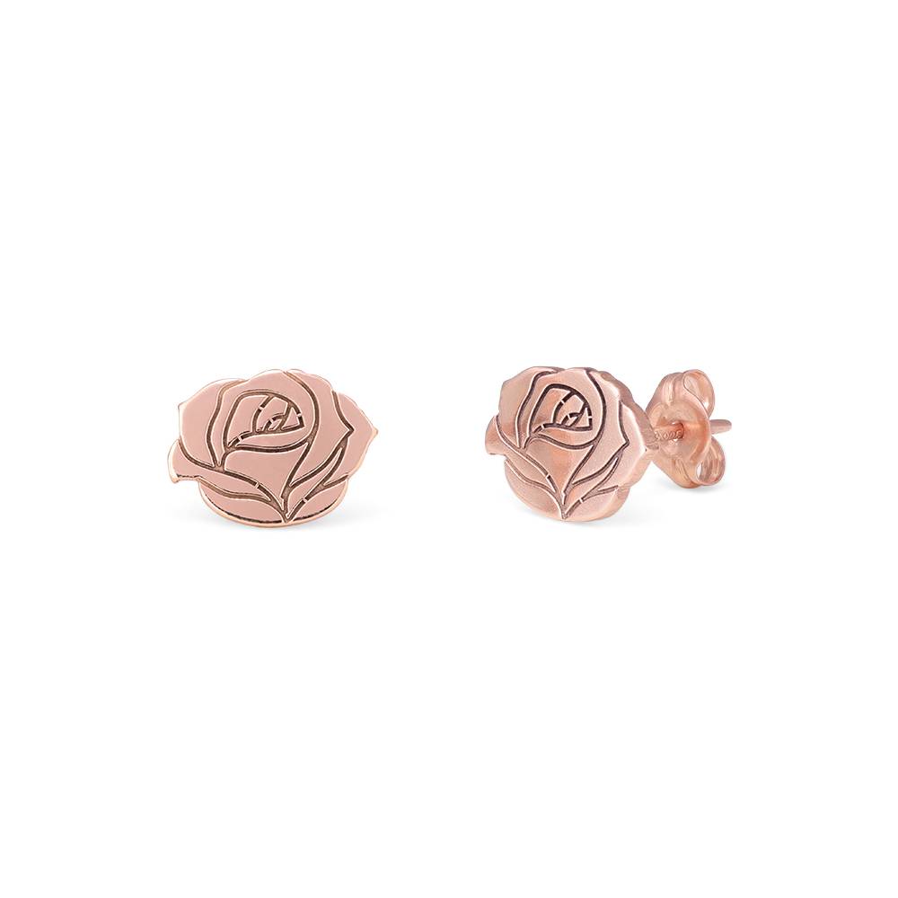 Blooming Birth Flower Stud Earrings in 18K Rose Gold Plating-1 product photo
