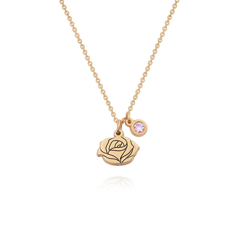 Blooming Initial Birth Flower and Stone Pendant Necklace in 18K Gold Plating-2 product photo