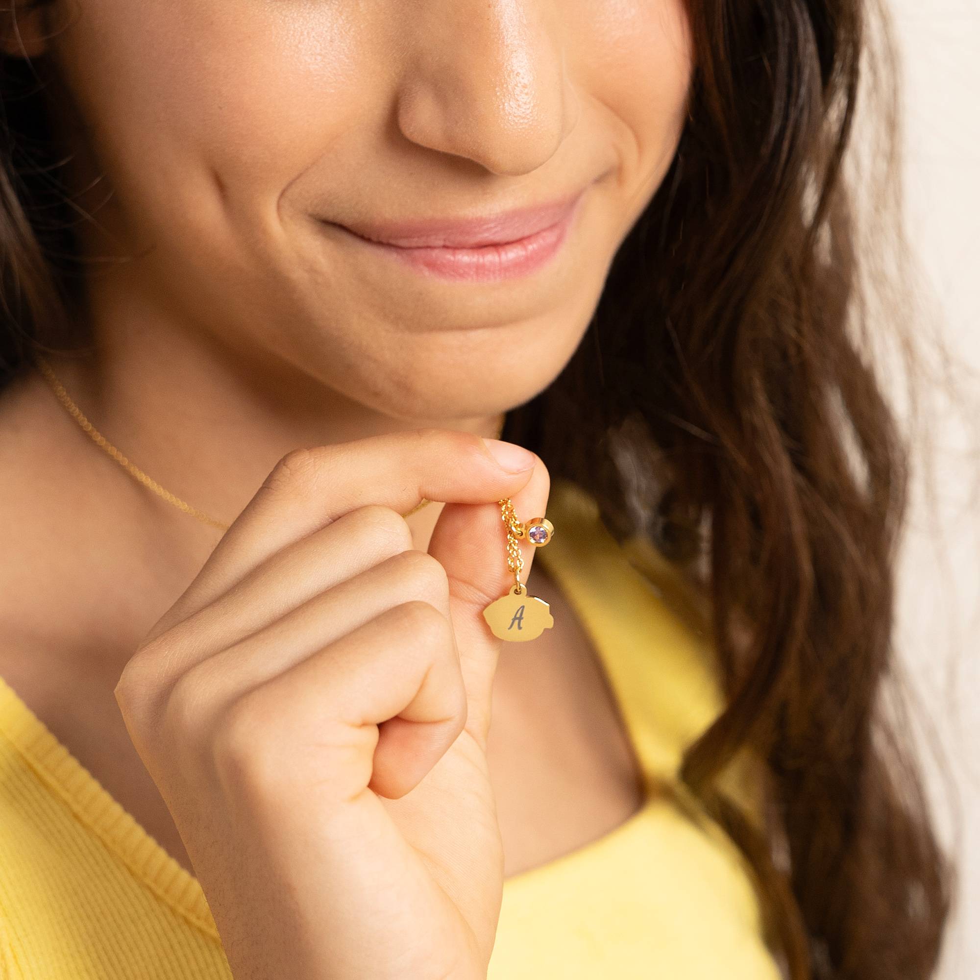 Blooming Initial Birth Flower and Stone Pendant Necklace in 18K Gold Plating-8 product photo