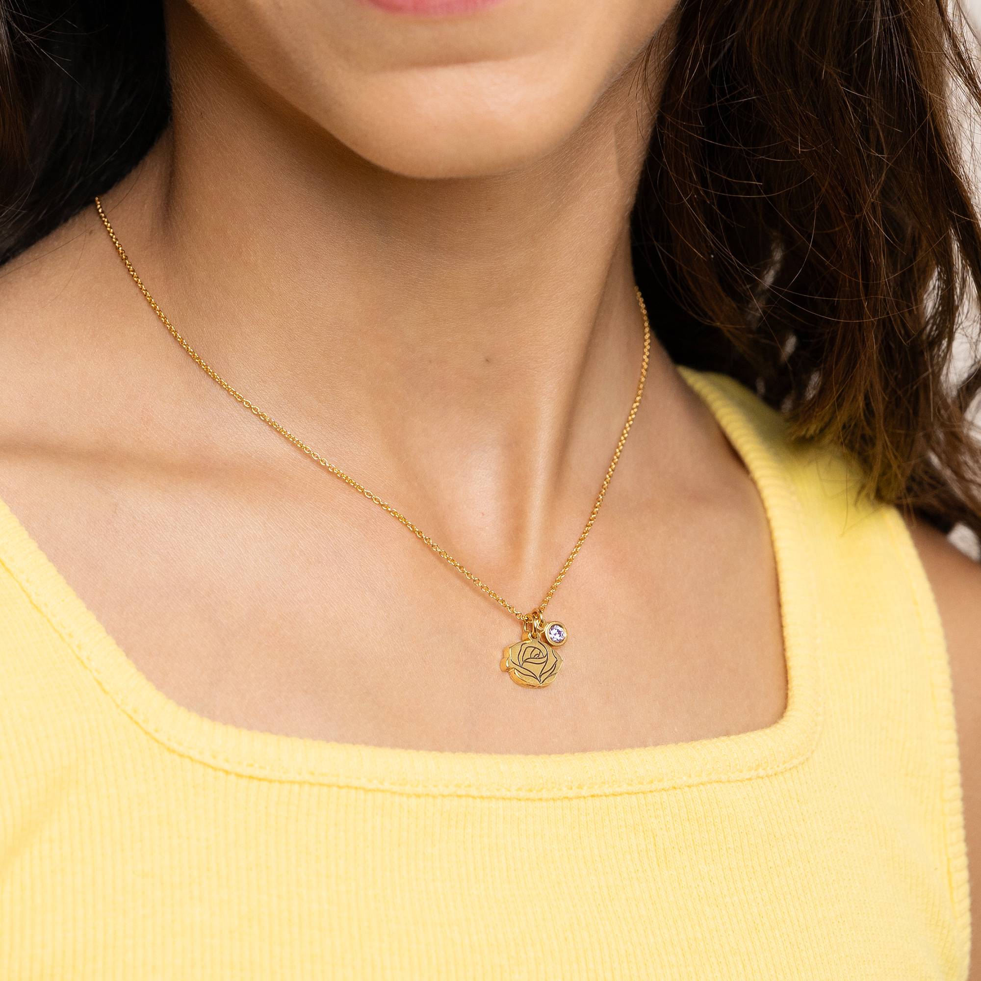 Blooming Initial Birth Flower and Stone Pendant Necklace in 18K Gold Plating-6 product photo