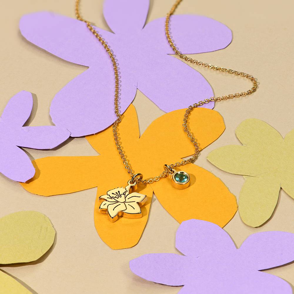 Blooming Initial Birth Flower and Stone Pendant Necklace in 18K Gold Vermeil-1 product photo