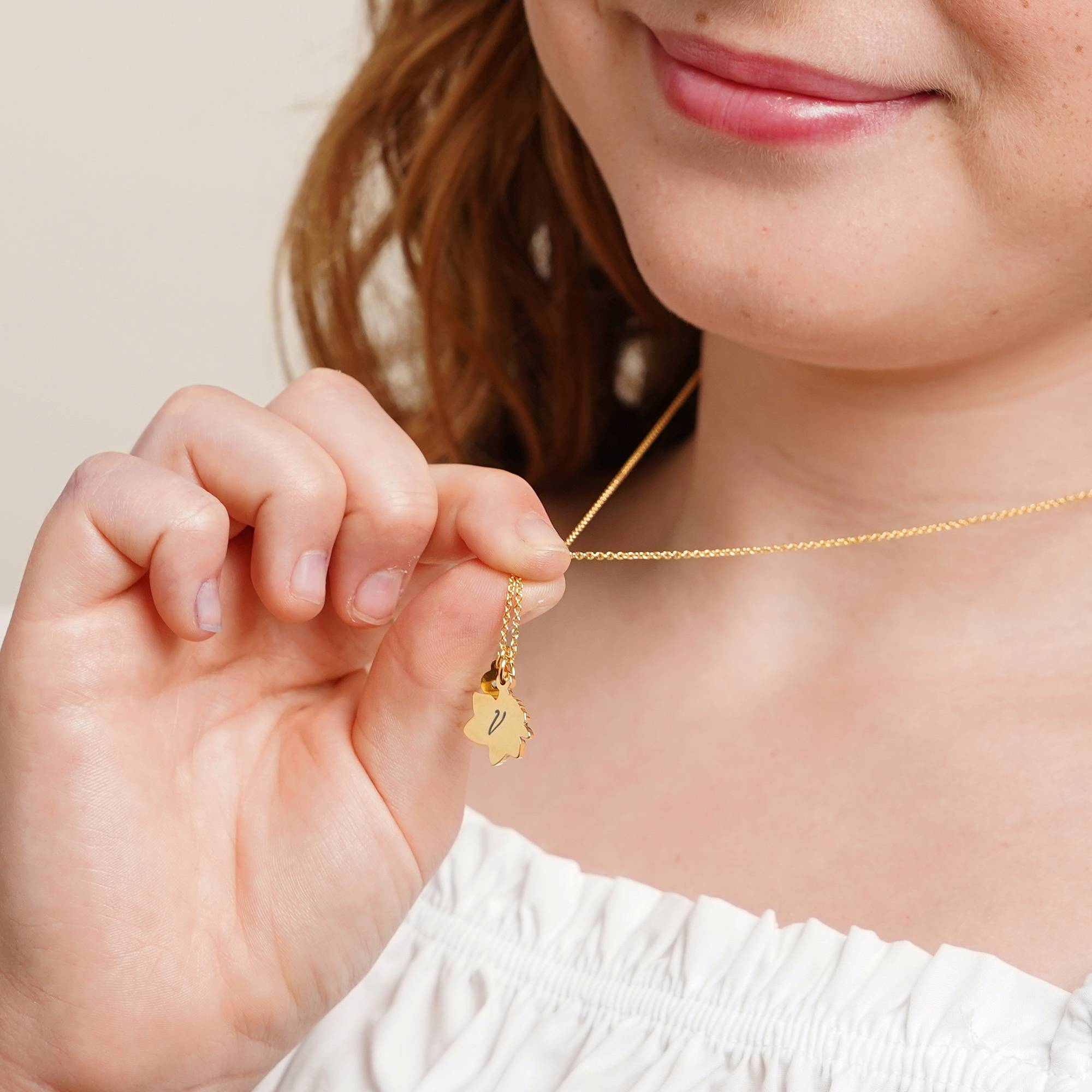Blooming Initial Birth Flower and Stone Pendant Necklace in 18K Gold Vermeil-3 product photo