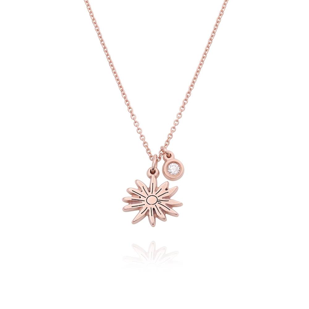 Blooming Initial Birth Flower and Stone Pendant Necklace in 18K Rose Gold Plating product photo