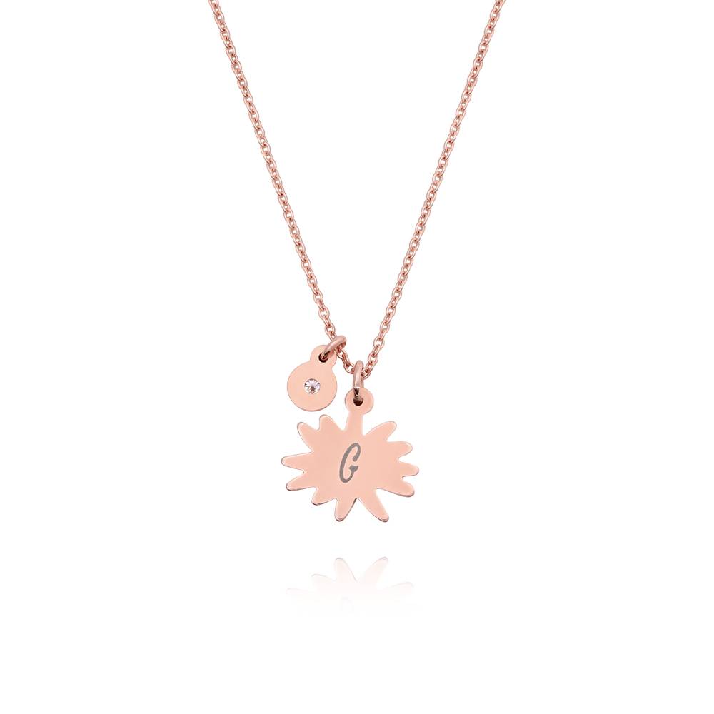 Blooming Initial Birth Flower and Stone Pendant Necklace in 18K Rose Gold Plating-3 product photo