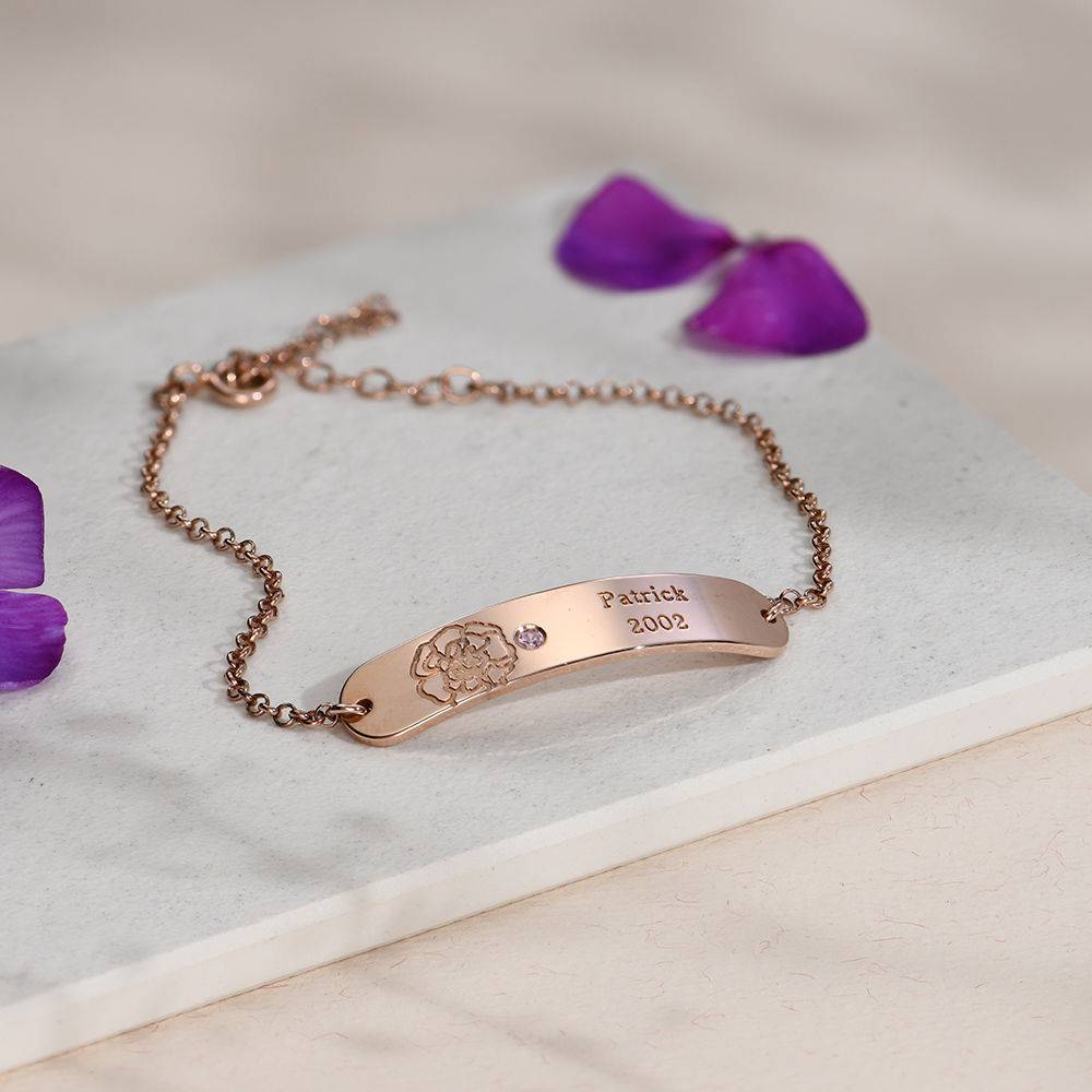 Blossom Birth Flower & Stone Bracelet in 18k Rose Gold Plating-2 product photo