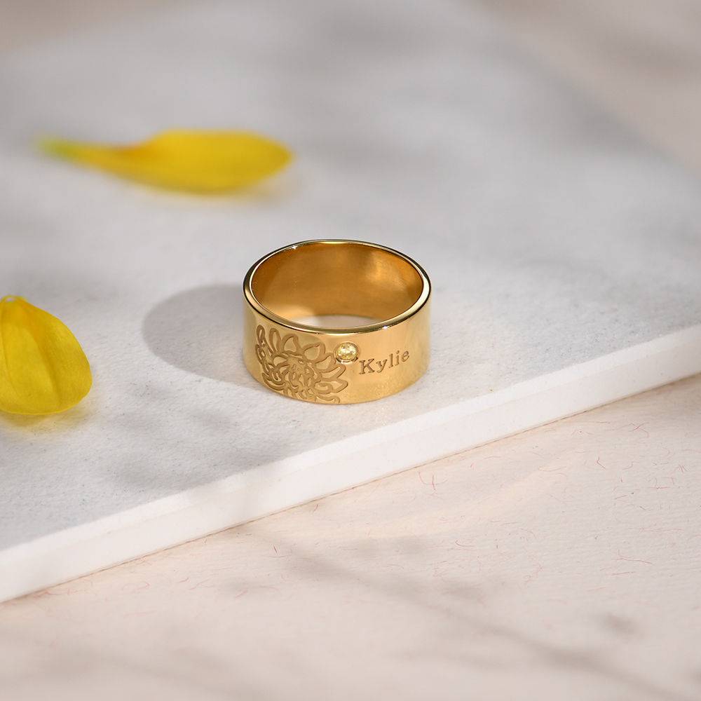Blossom Birth Flower & Stone Ring in 18k Gold Plating-2 product photo