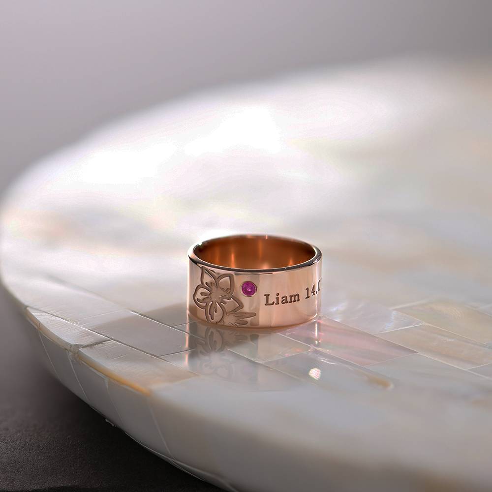 Blossom Birth Flower & Stone Ring in 18k Rose Gold Plating-2 product photo