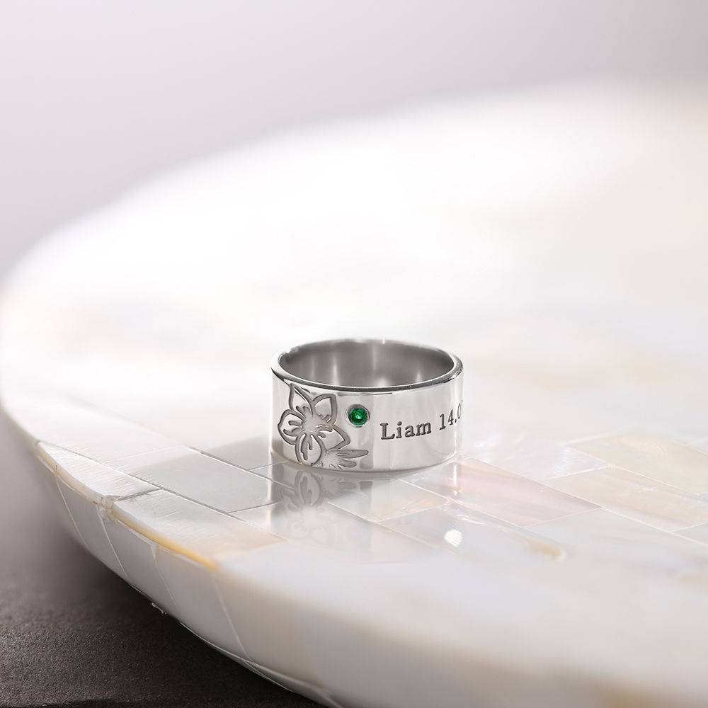 Blossom Birth Flower & Stone Ring in Sterling Silver-2 product photo