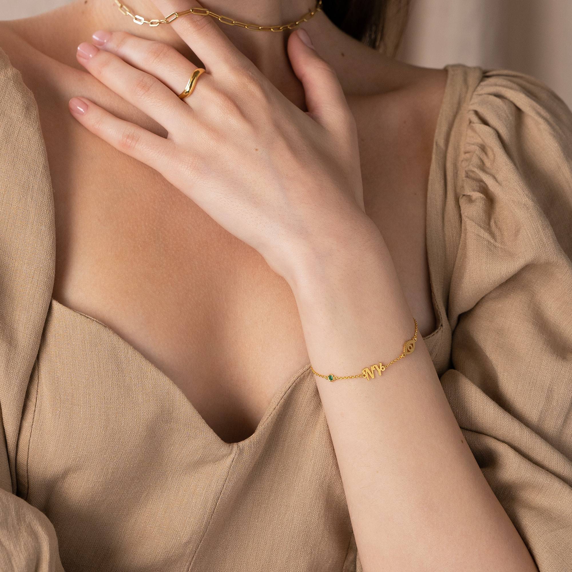 Bridget Evil Eye Initial Bracelet/Anklet with Gemstone in 18K Gold Plating-2 product photo