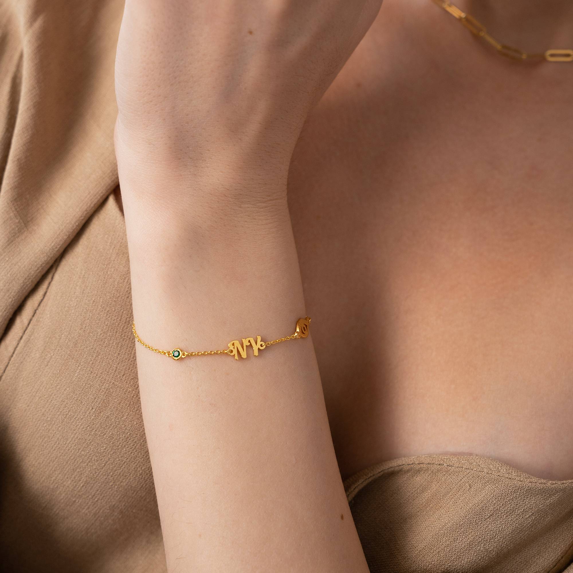 Bridget Evil Eye Initial Bracelet/Anklet with Gemstone in 18K Gold Plating-1 product photo