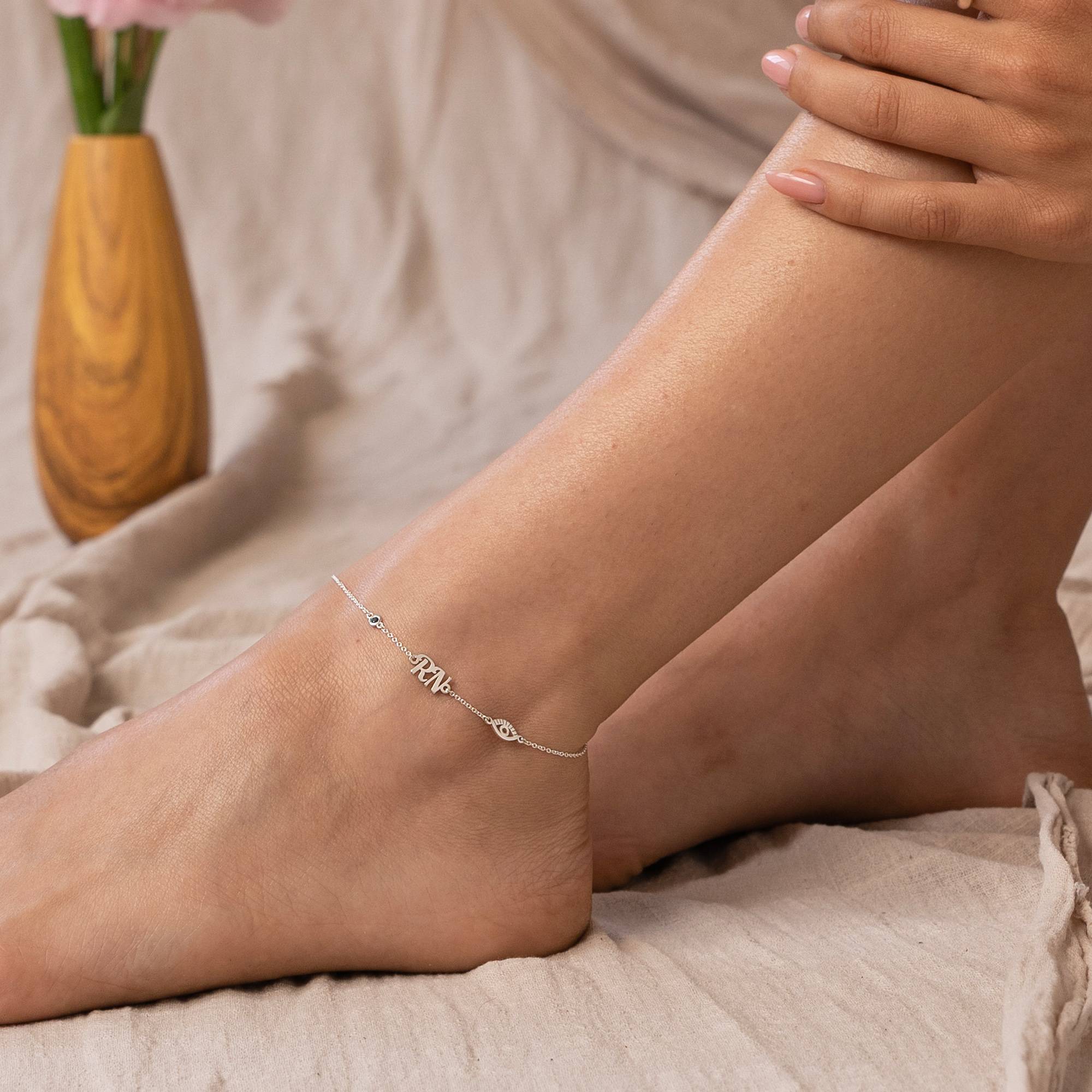 Bridget Evil Eye Initial Bracelet/Anklet with Gemstone in Sterling Silver-6 product photo