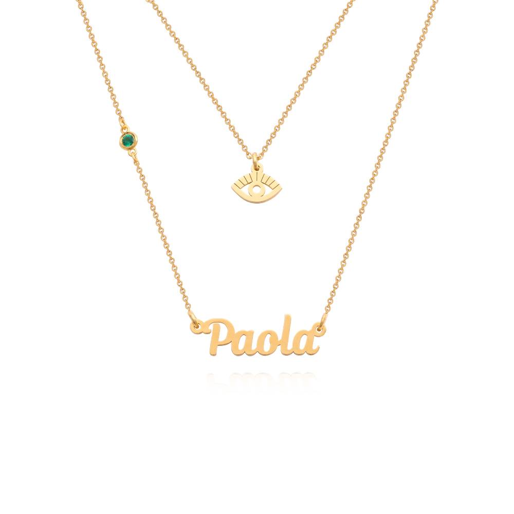 Bridget Evil Eye Layered Name Necklace with Gemstone in 18K Gold Plating-5 product photo