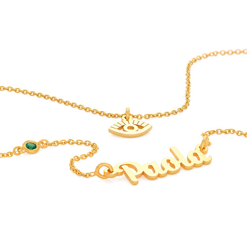 Bridget Evil Eye Layered Name Necklace with Gemstone in 18K Gold Plating-2 product photo