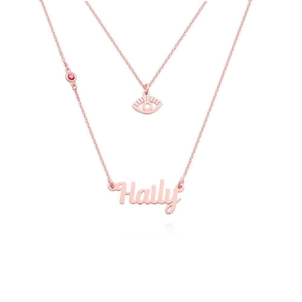 Bridget Evil Eye Layered Name Necklace with Gemstone in 18K Rose Gold Plating-5 product photo
