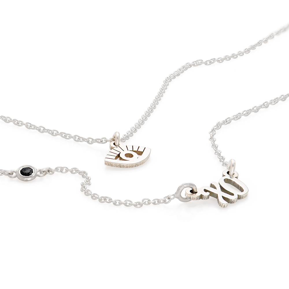 Bridget Evil Eye Layered Name Necklace with Gemstone in Sterling Silver-4 product photo