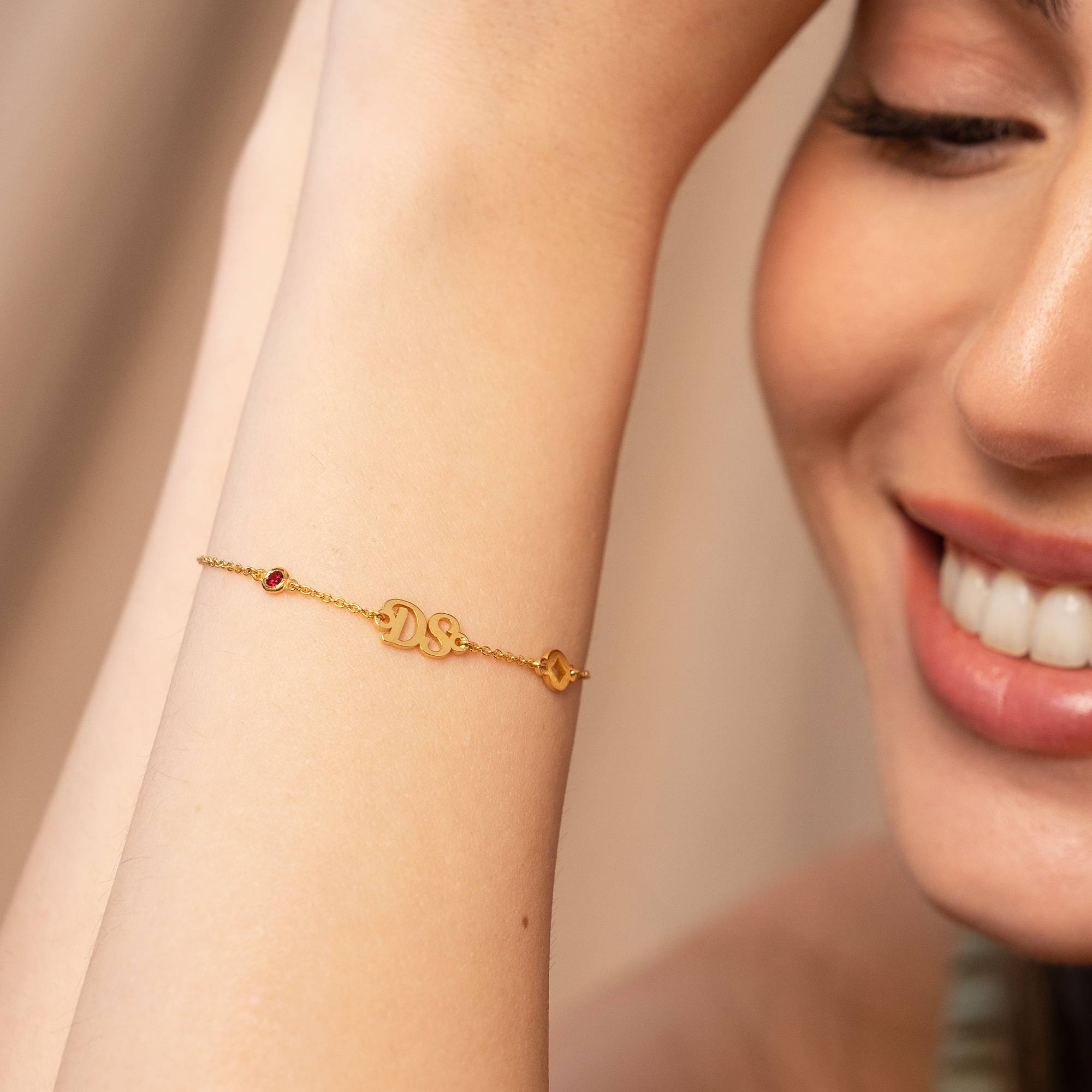 Bridget Star Initial Bracelet/Anklet with Gemstone in 18K Gold Plating-3 product photo