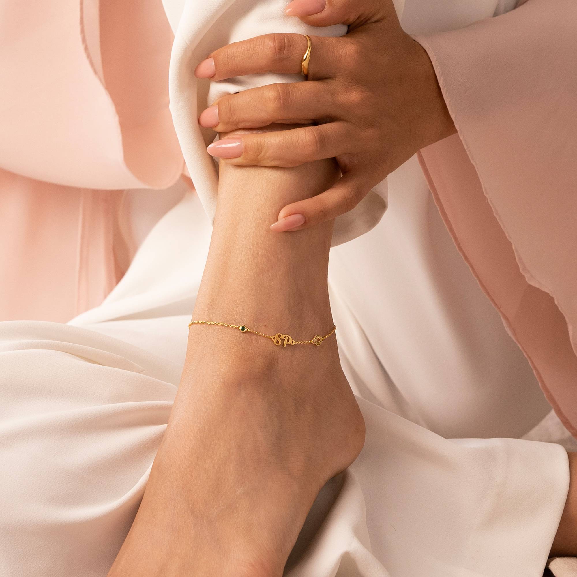 Bridget Star Initial Bracelet/Anklet with Gemstone in 18K Gold Vermeil-6 product photo