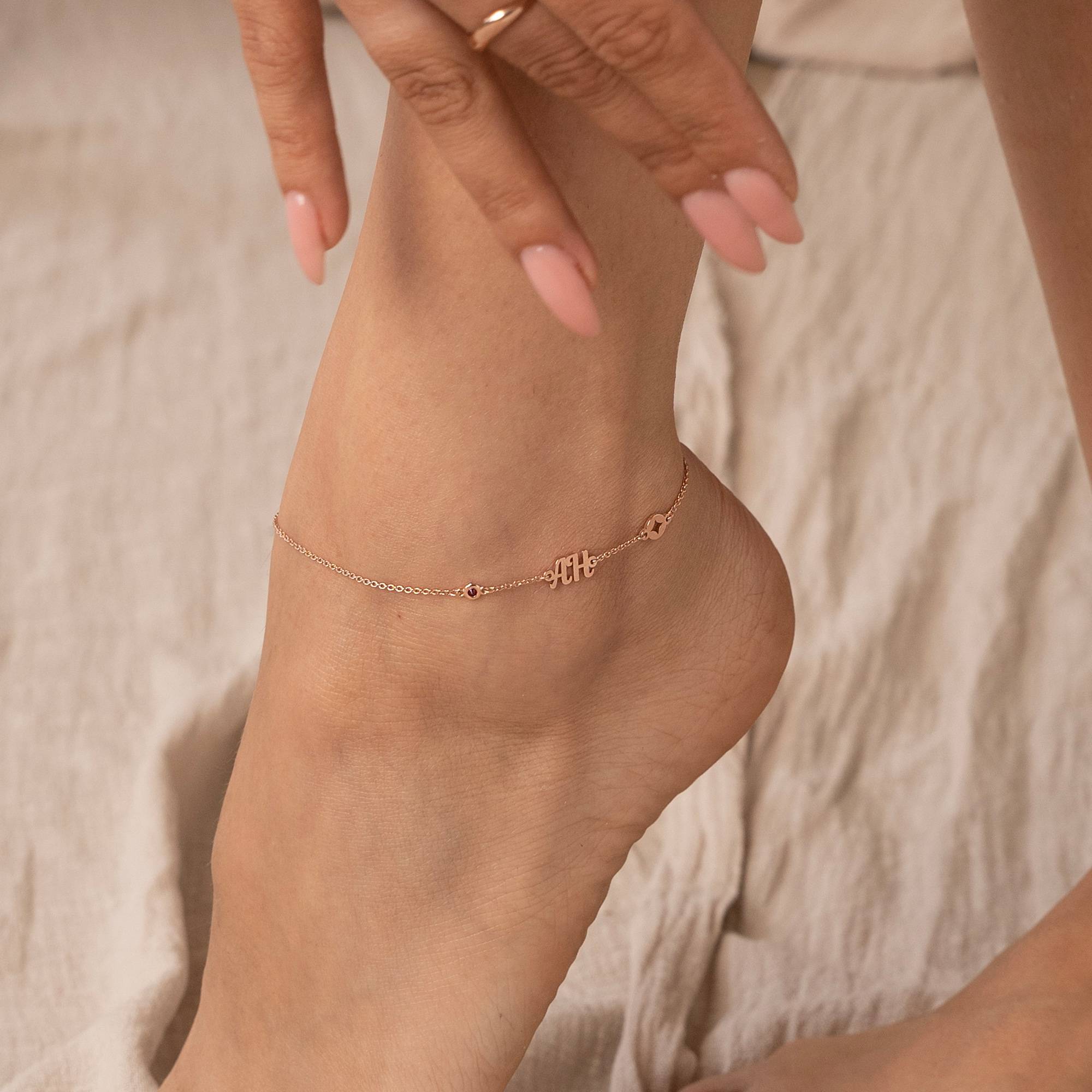 Bridget Star Initial Bracelet/Anklet with Gemstone in 18K Rose Gold Plating-5 product photo