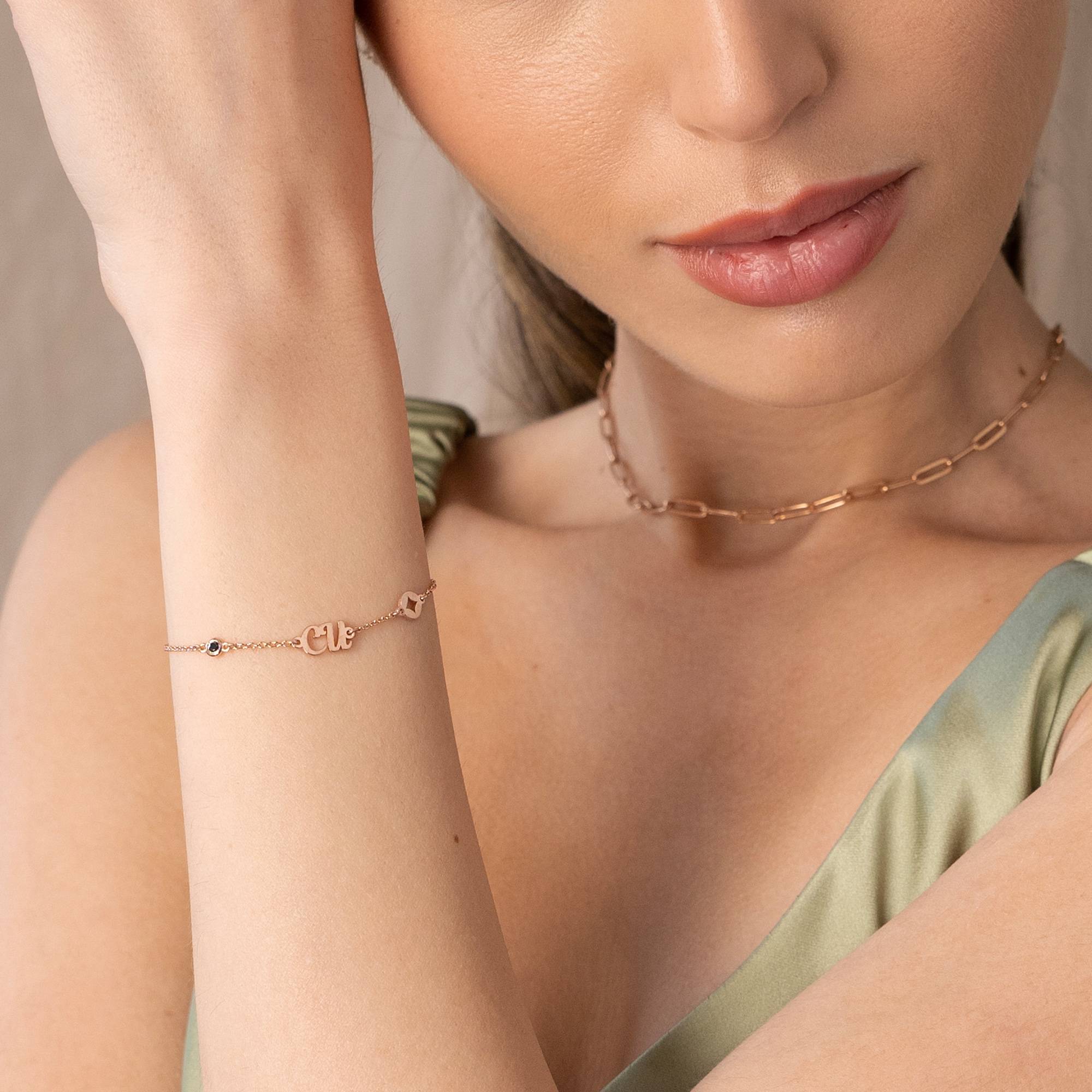 Bridget Star Initial Bracelet/Anklet with Gemstone in 18K Rose Gold Plating-4 product photo