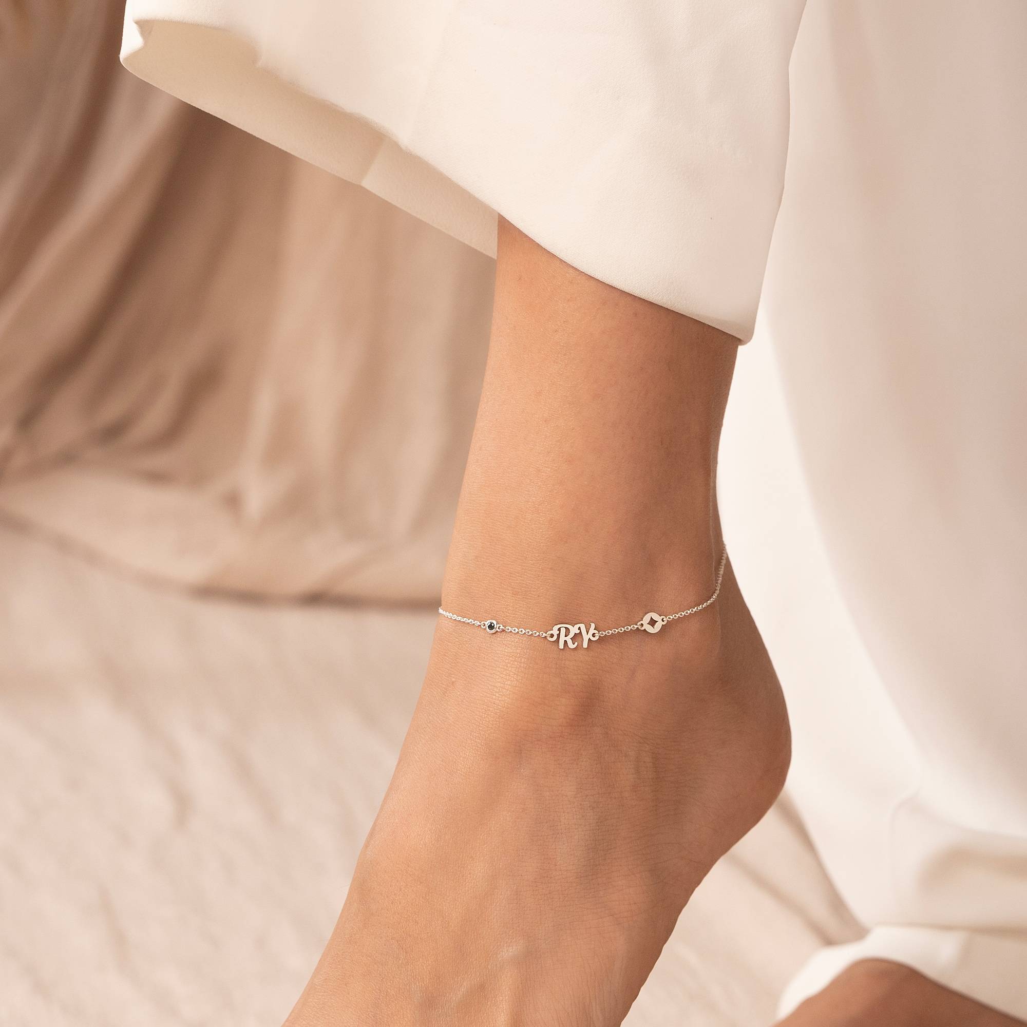 Bridget Star Initial Bracelet/Anklet with Gemstone in Sterling Silver-2 product photo