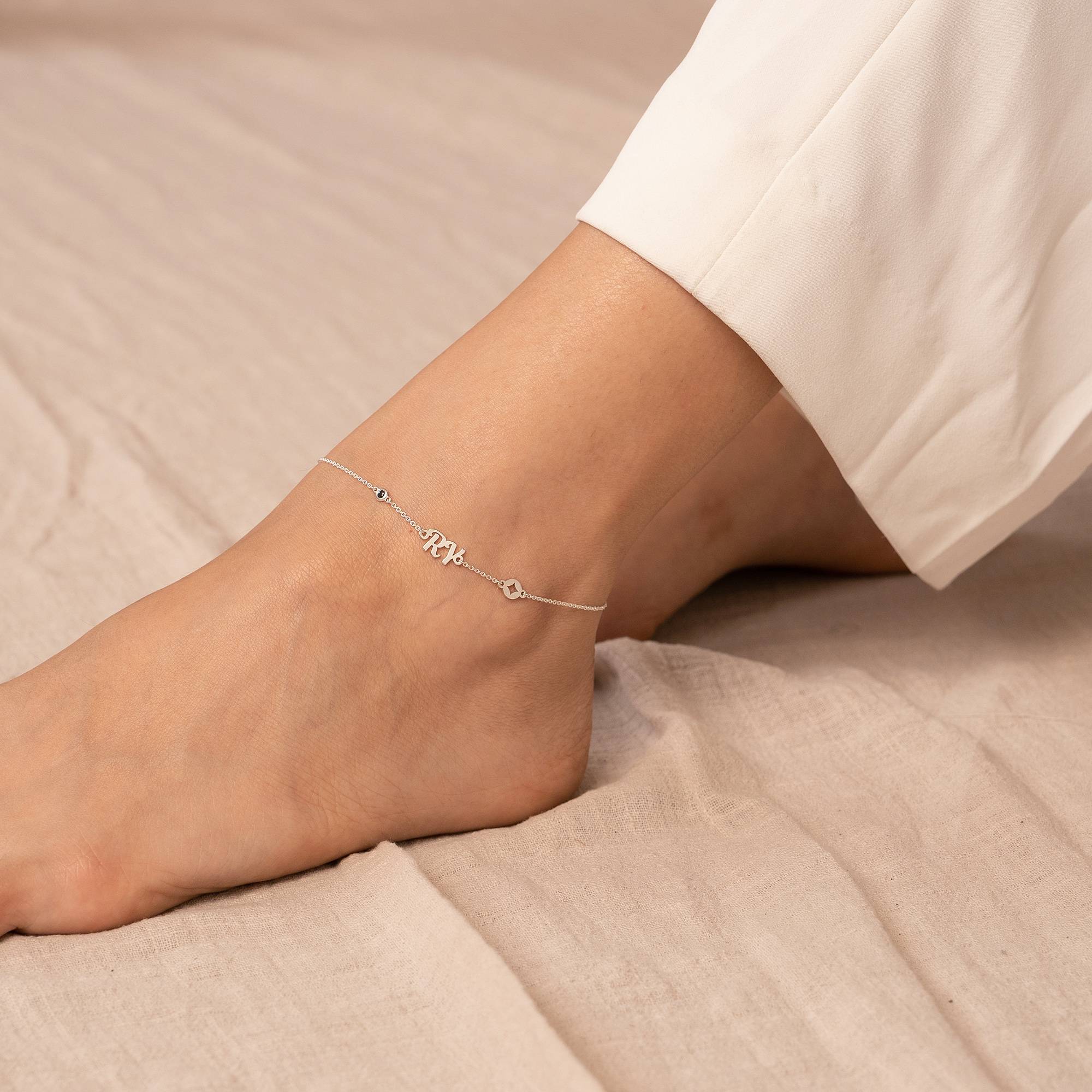 Bridget Star Initial Bracelet/Anklet with Gemstone in Sterling Silver-4 product photo