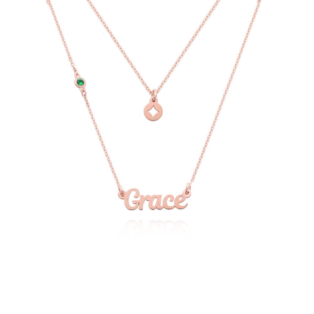 Bridget Star Layered Name Necklace with Gemstone in 18K Rose Gold Plating product photo