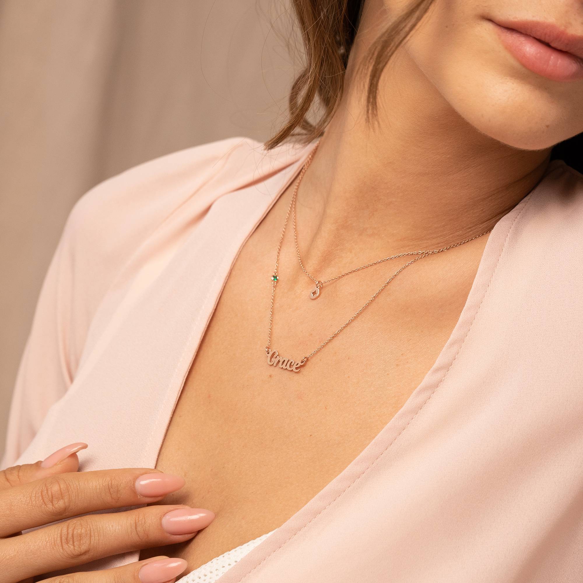 Bridget Star Layered Name Necklace with Gemstone in 18K Rose Gold Plating-3 product photo