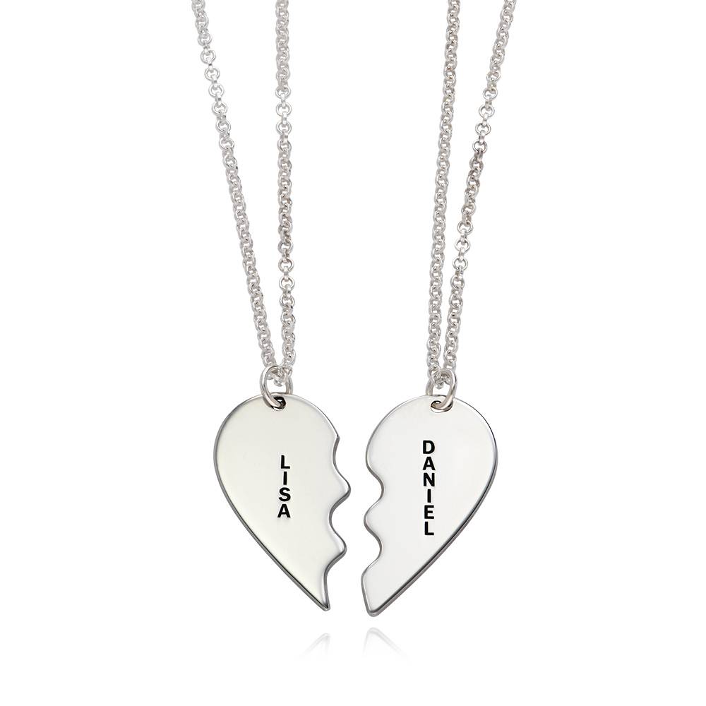 Personalized Couple Broken Heart Necklace in 10k White Gold - MYKA