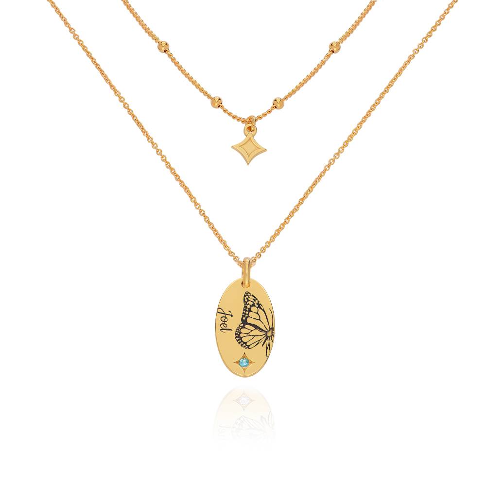 Birth Butterfly & Stone Layered Necklace in 18K Gold Plating-1 product photo
