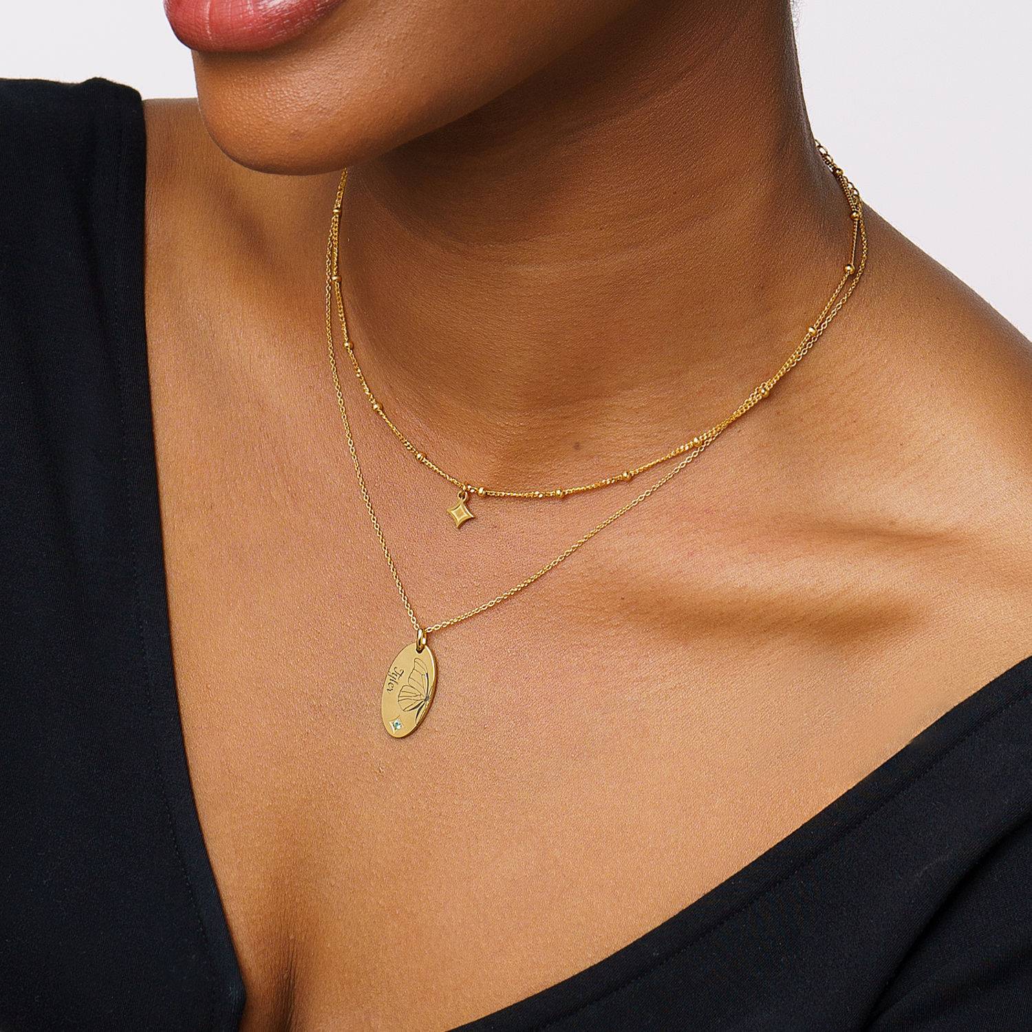Birth Butterfly & Stone Layered Necklace in 18K Gold Plating-4 product photo