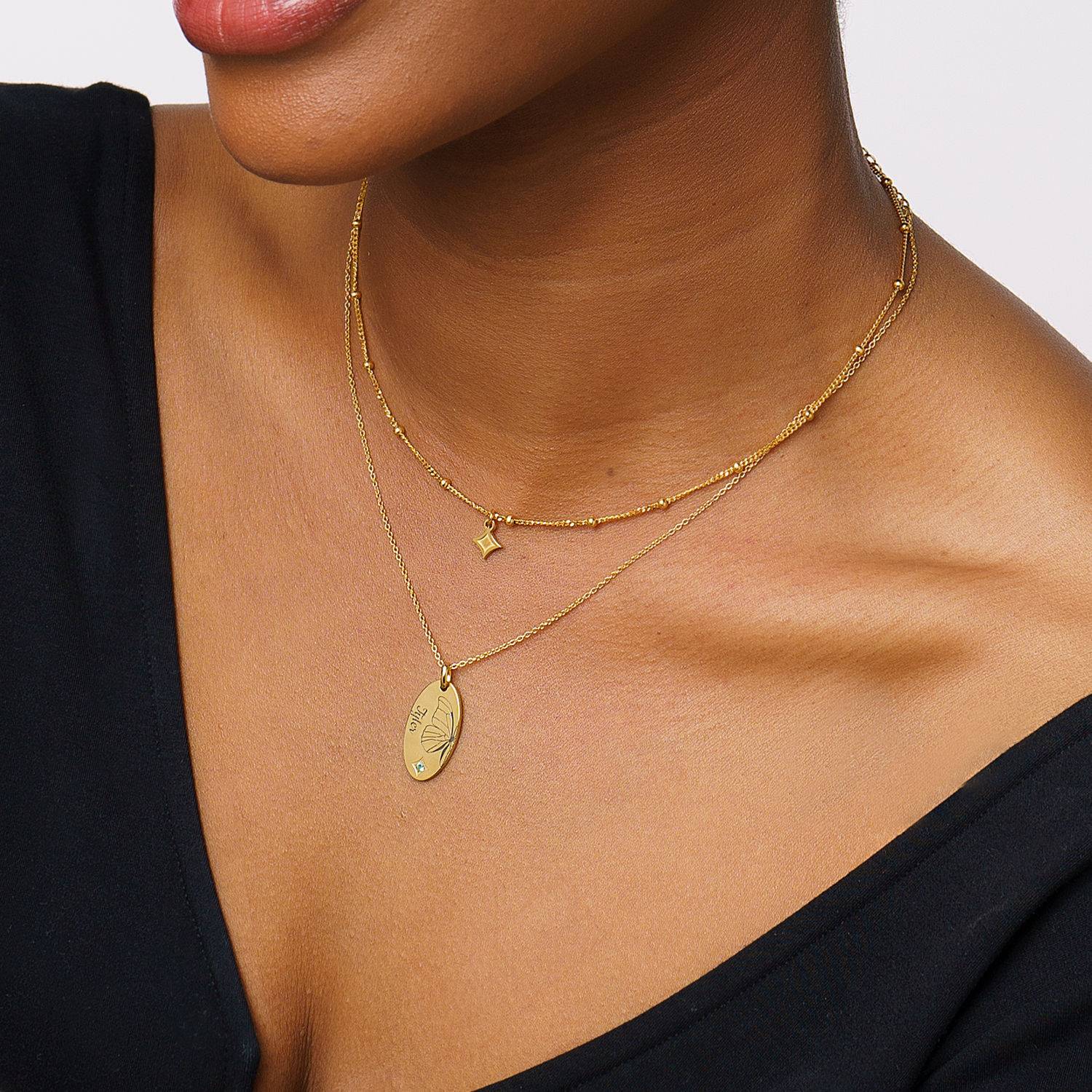 Birth Butterfly & Stone Layered Necklace in 18K Gold Plating-3 product photo