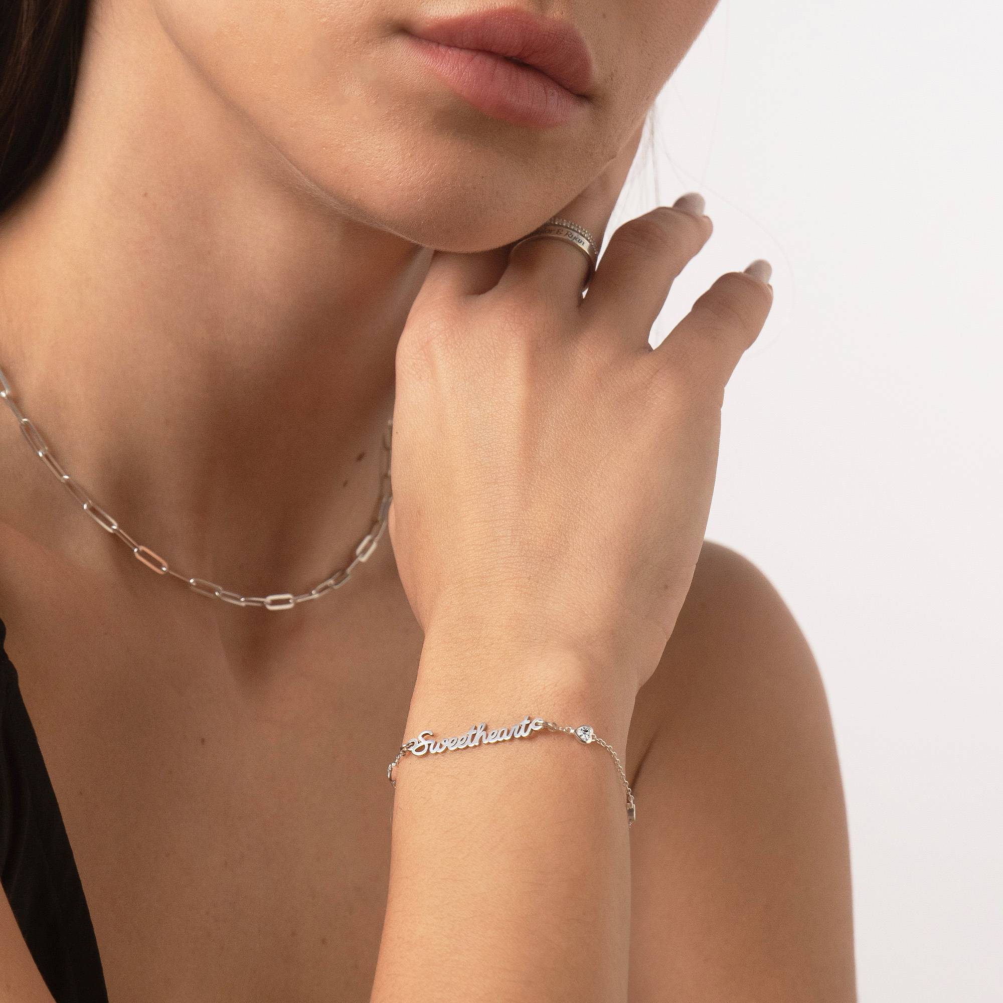 Charli Heart Chain Name Bracelet in Sterling Silver-6 product photo