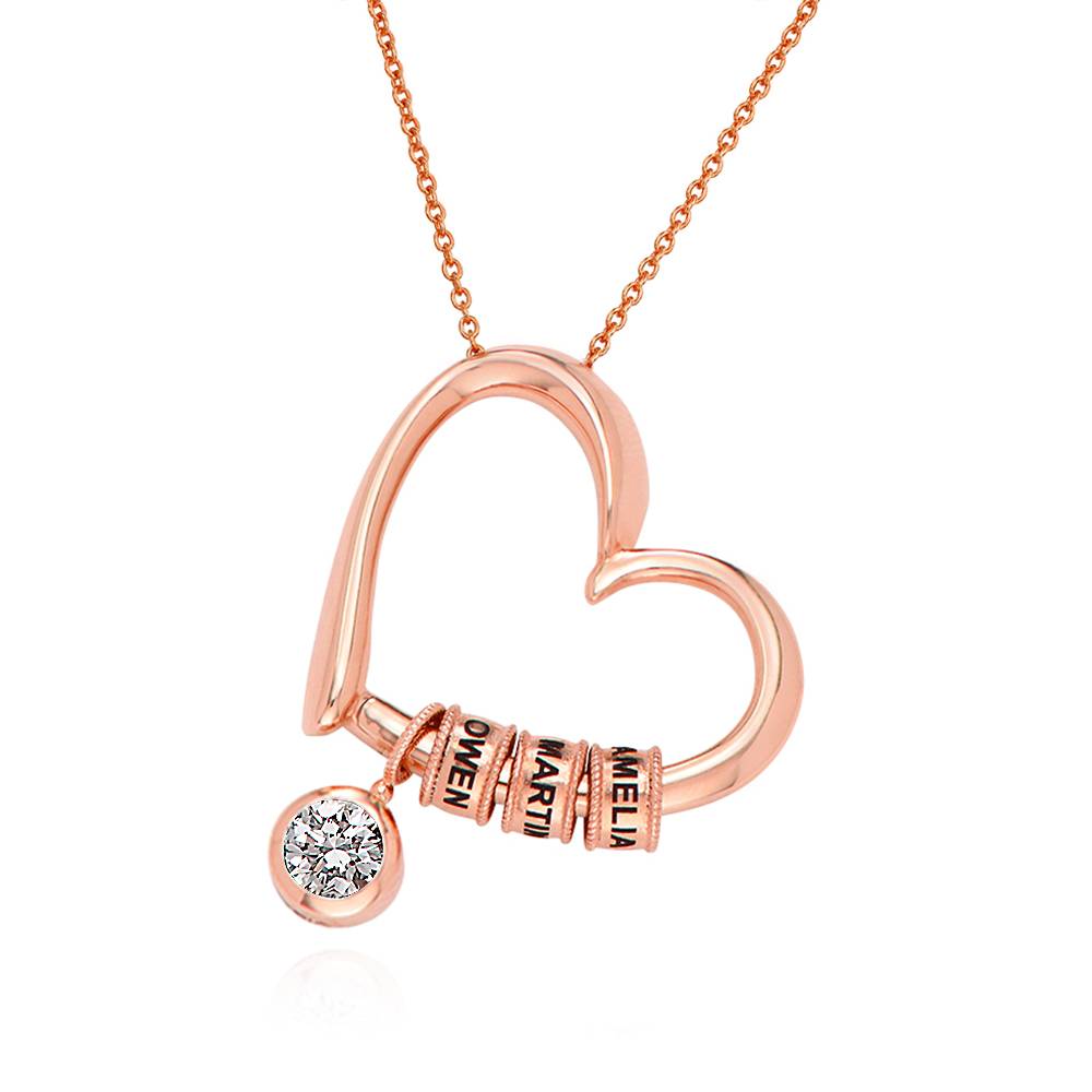 Charming Heart Necklace with Engraved Beads & 1CT Diamond in 18K Rose Gold Plating product photo