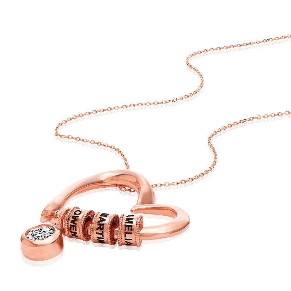 Charming Heart Necklace with Engraved Beads & 1CT Diamond in 18K Rose Gold Plating-2 product photo
