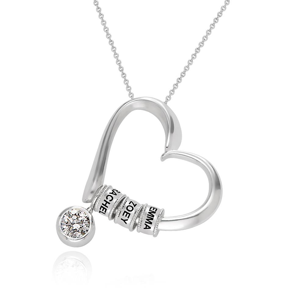 Charming Heart Necklace with Engraved Beads & 1CT Diamond in Sterling Silver product photo