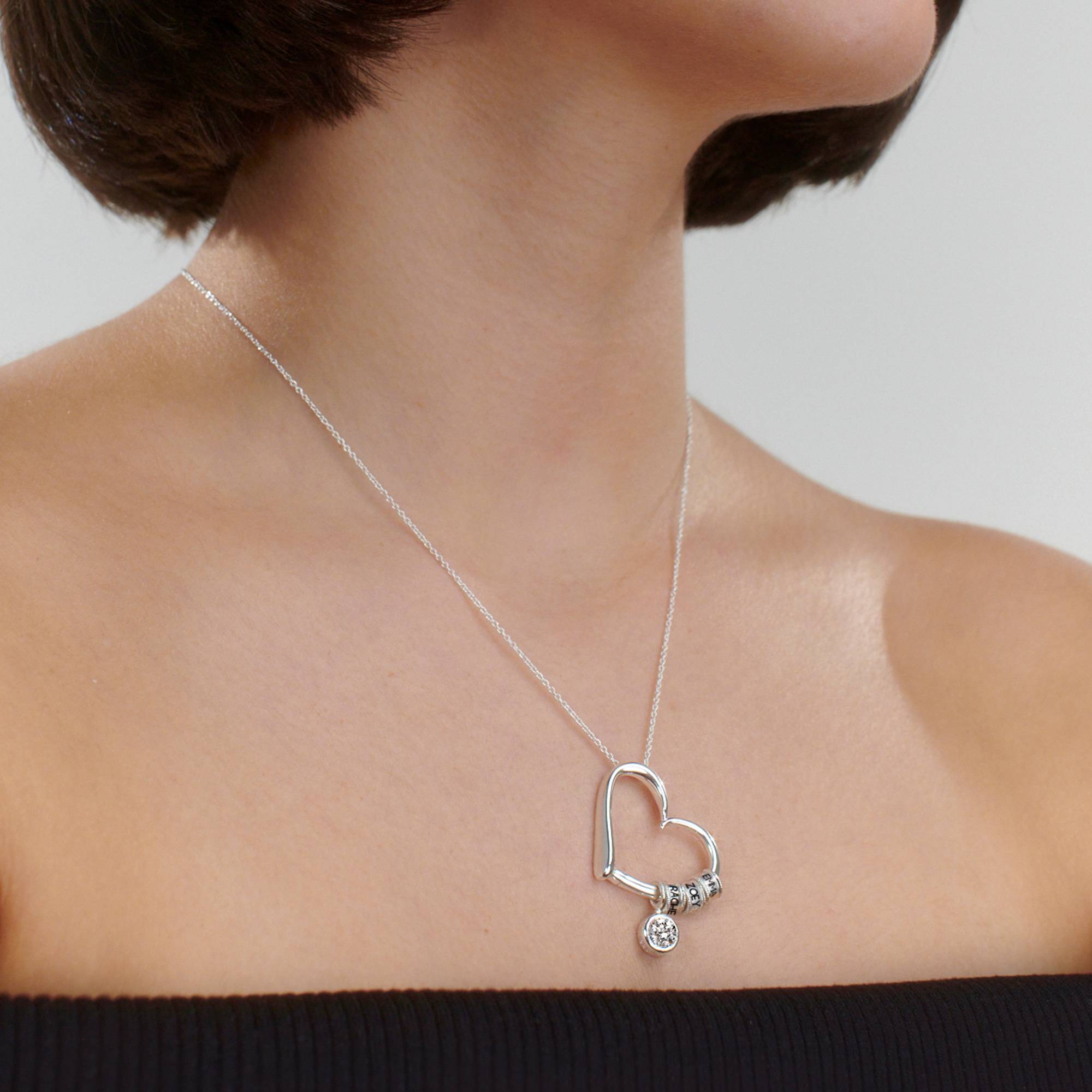 Charming Heart Necklace with Engraved Beads & 1CT Diamond in Sterling Silver-8 product photo