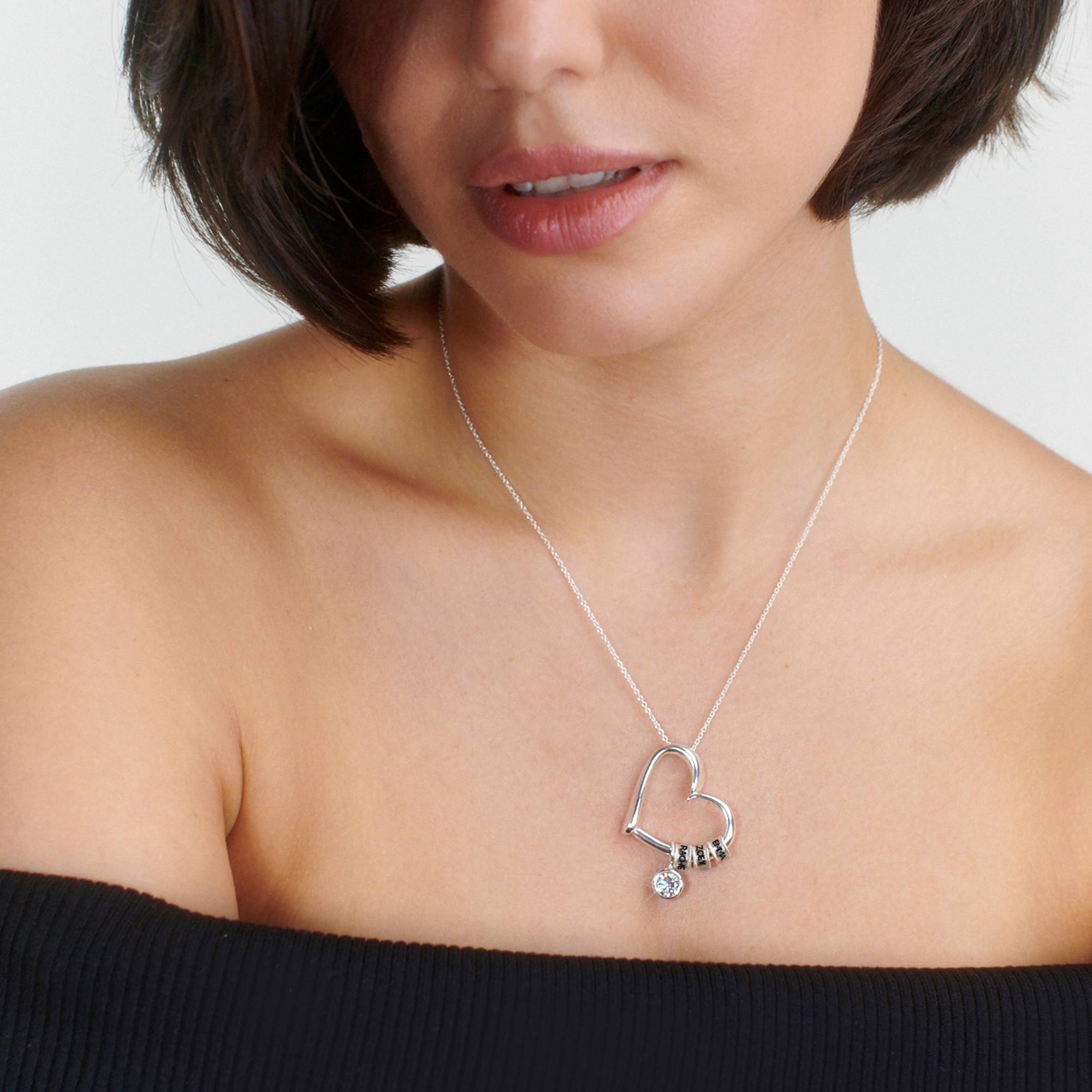 Charming Heart Necklace with Engraved Beads & 1CT Diamond in Sterling Silver-7 product photo