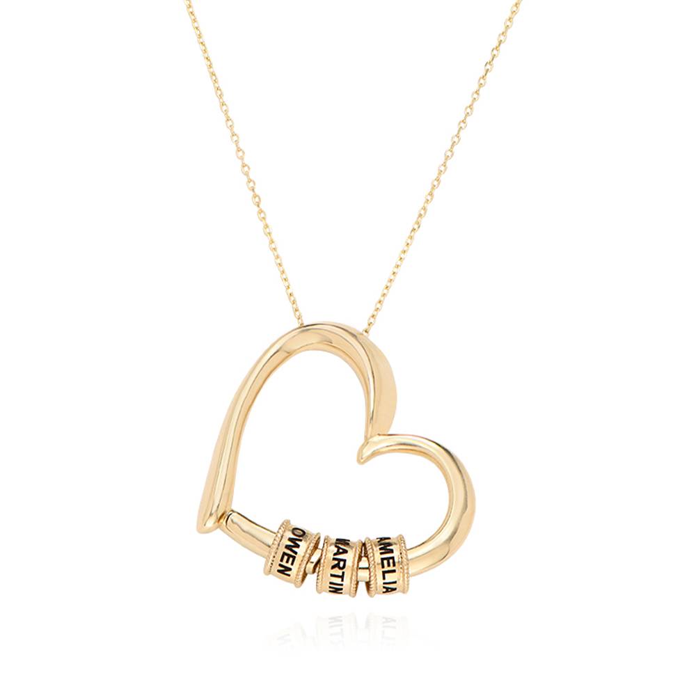 Charming Heart Necklace with Engraved Beads in 10K Yellow Gold-3 product photo
