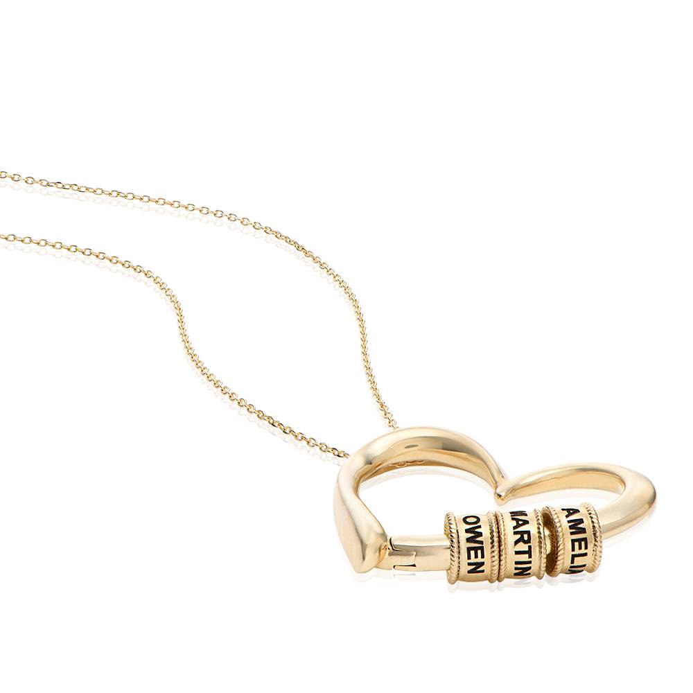 Charming Heart Necklace with Engraved Beads in 10K Yellow Gold-3 product photo