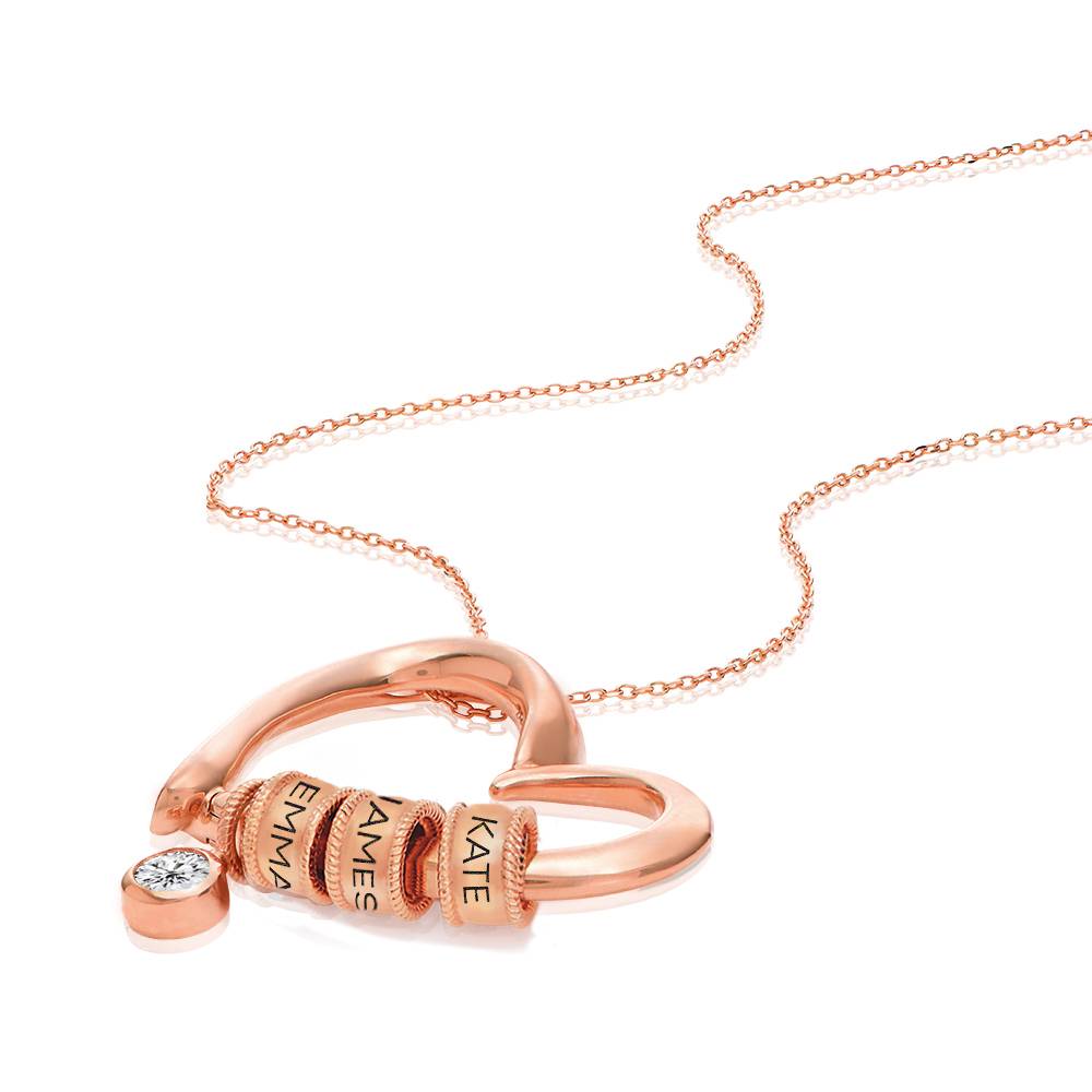 Charming Heart Necklace with Engraved Beads  in Rose Gold Plating with 1/25 CT. T.W Lab – Created Diamond-4 product photo