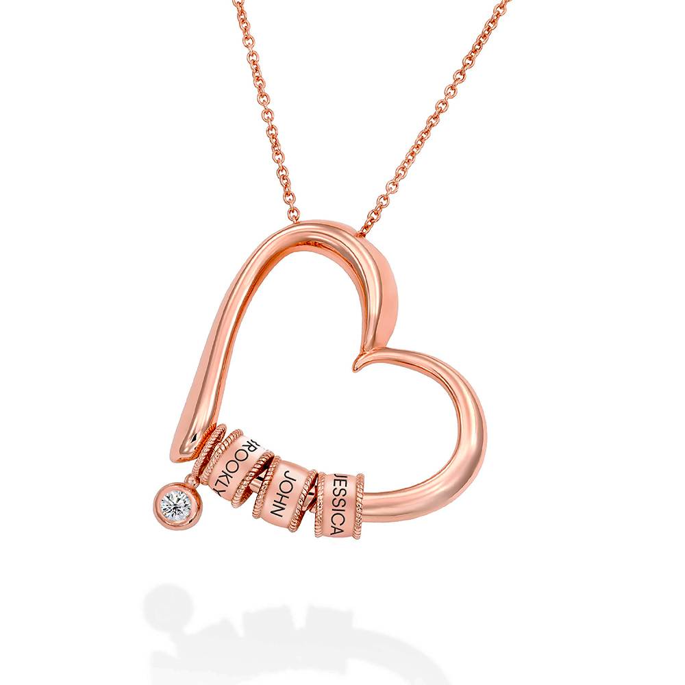Charming Heart Necklace with Engraved Beads  in Rose Gold Plating with 1/25 CT. T.W Lab – Created Diamond-1 product photo