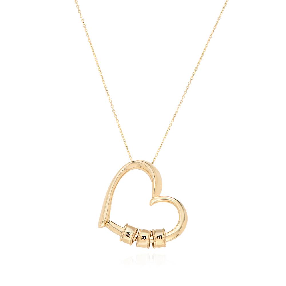 Charming Heart Necklace with Engraved Initial Beads in 10K Yellow Gold-3 product photo