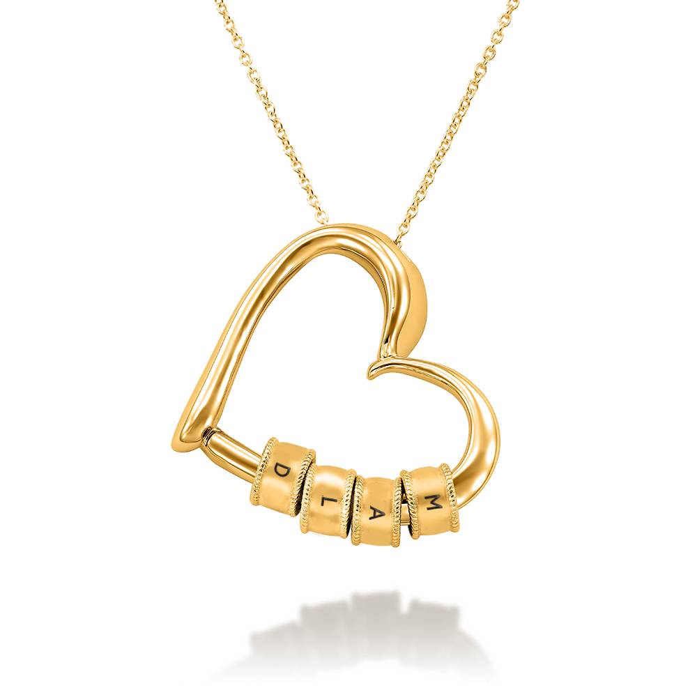 Charming Heart Necklace with Engraved Initial Beads in 18K Gold Plating product photo