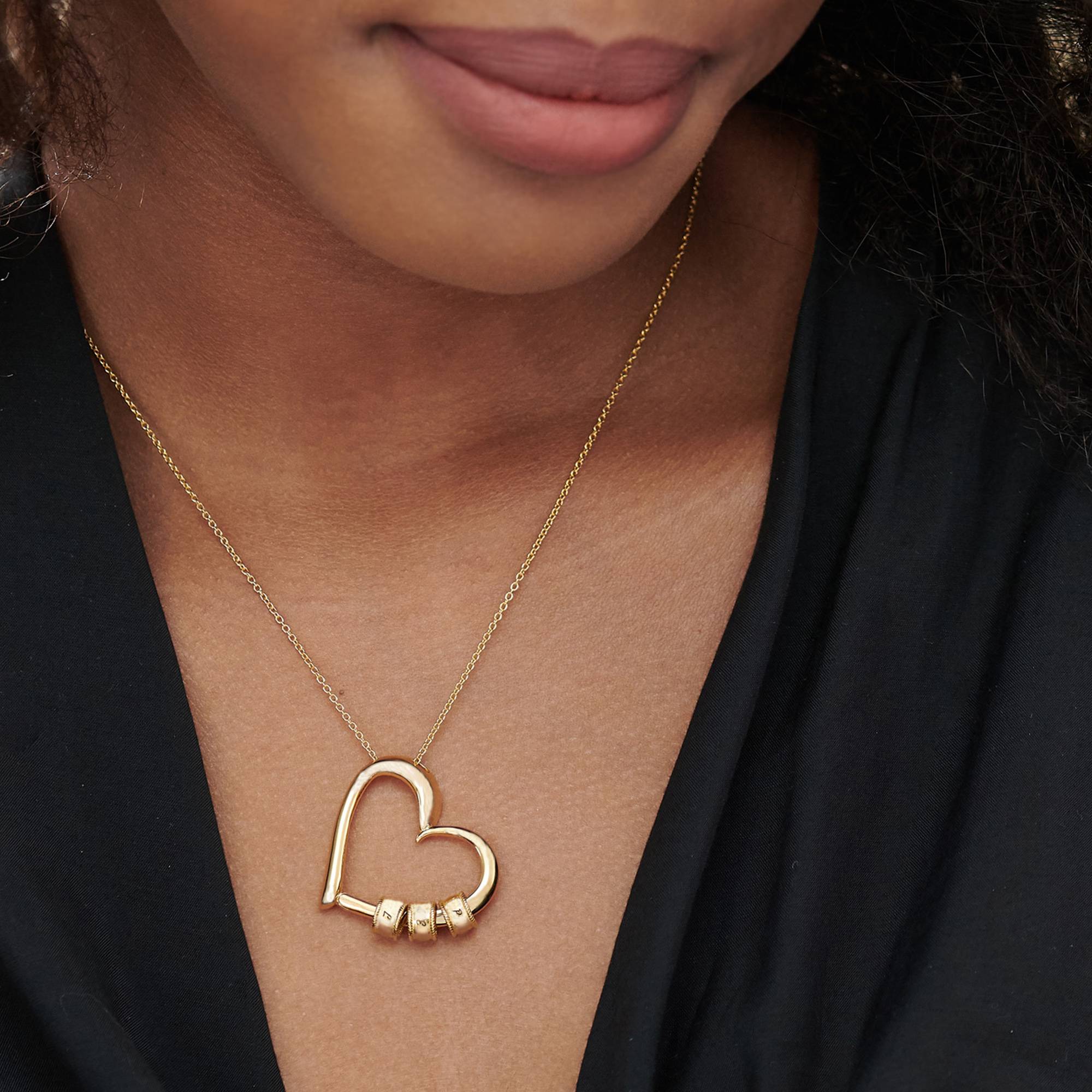 Charming Heart Necklace with Engraved Initial Beads in 18K Gold Plating-2 product photo