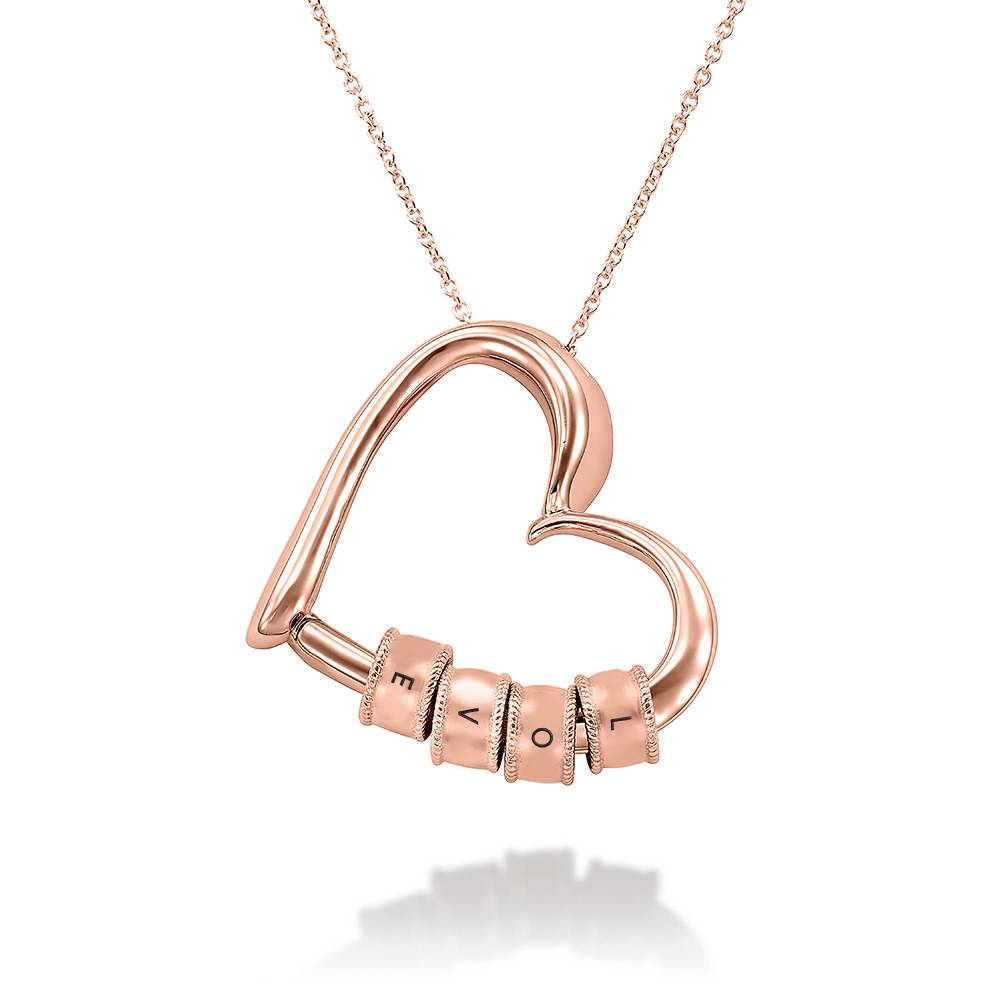 Charming Heart Necklace with Engraved Initial Beads in 18K Rose Gold Plating product photo