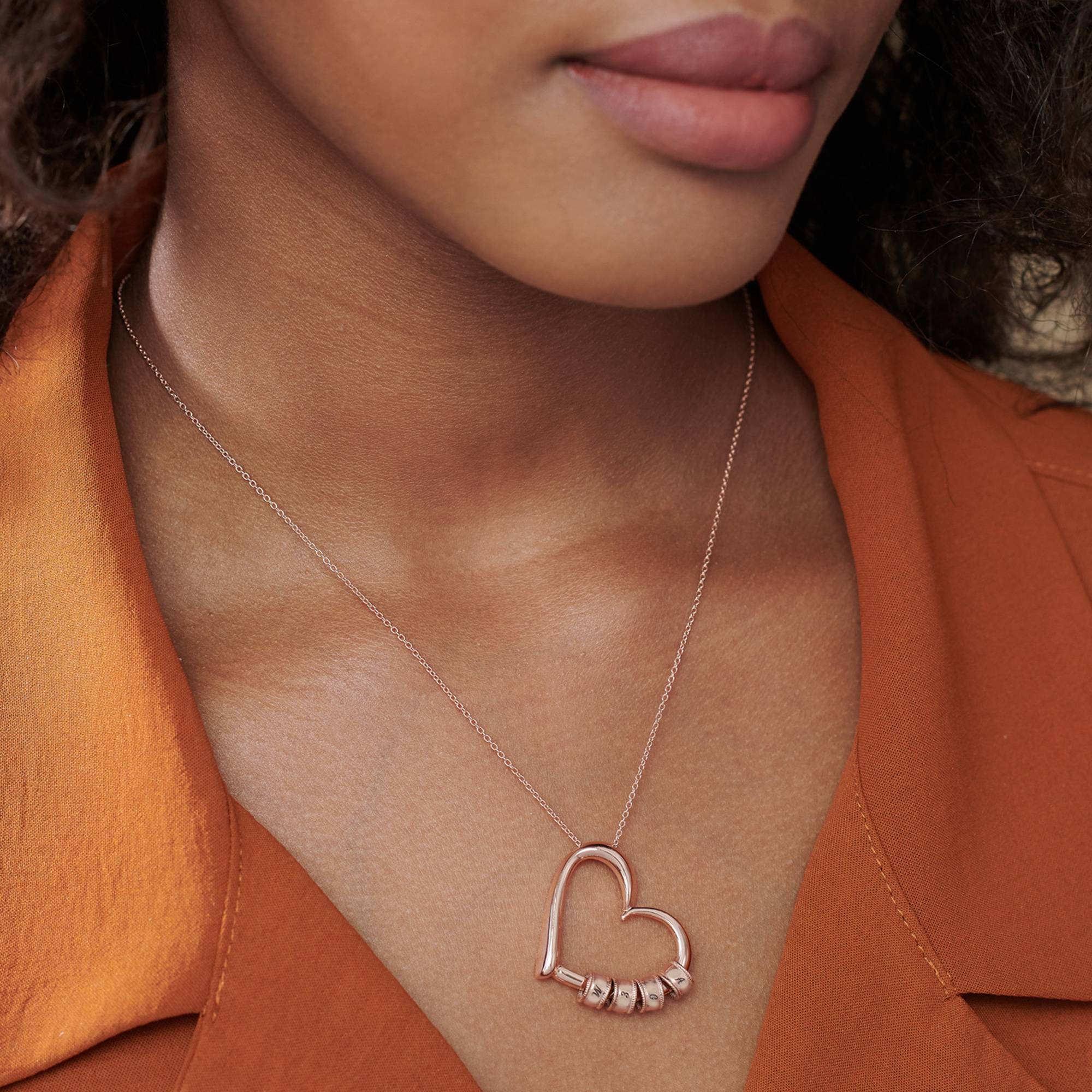 Charming Heart Necklace with Engraved Initial Beads in 18K Rose Gold Vermeil-1 product photo